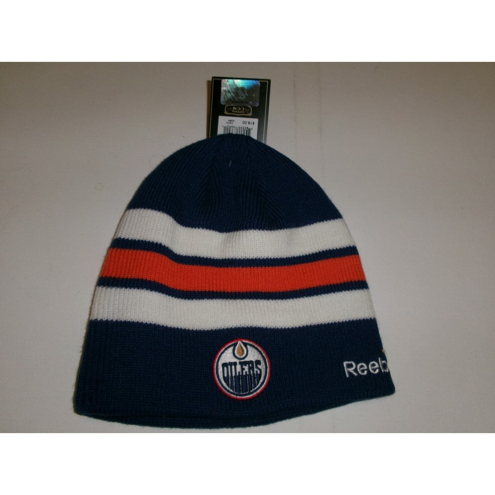 EDMONTON OILERS REEBOK   KNIT BEANIE TOBOGGAN Y2K 00s HAT CAP VINTAGE D-STOCK BK